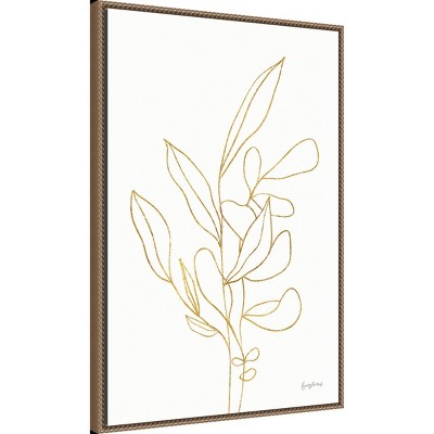 Large Gold Botanical Abstract Canvas Print with Bronze Frame