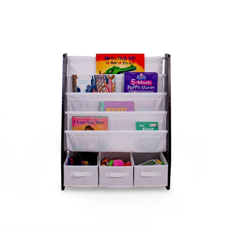 Kids' Bookshelf 4 Tier Book Storage and Fabric Bin Organizer - Humble Crew, 3 of 11