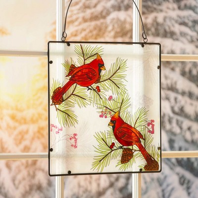 Christmas Winter Cardinal Stained Glass Wall Art 16.25 Inches