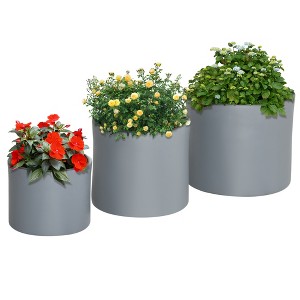 Outsunny 3-Pack Flower Pots, Stackable MgO Planters for Indoor and Outdoor Plants, Entryway, Patio, Yard, Garden Use - 1 of 4