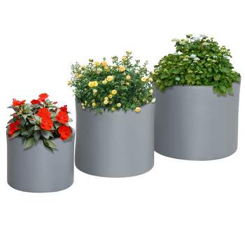 Outsunny 3-Pack Flower Pots, Stackable MgO Planters for Indoor and Outdoor Plants, Entryway, Patio, Yard, Garden Use
