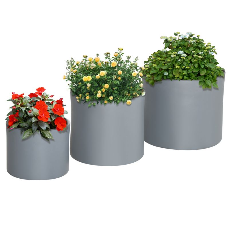 Outsunny 3-Pack Flower Pots, Stackable MgO Planters for Indoor and Outdoor Plants, Entryway, Patio, Yard, Garden Use, 1 of 8