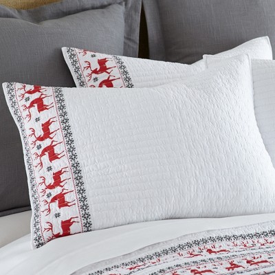 King Size White and Red Microfiber Reversible Holiday Quilt Set