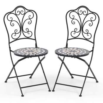 Costway Set of 2/4 Mosaic Chairs for Patio with Decorative Backrest Heavy-Duty Frame