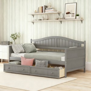 Luxystar Wooden Daybed with Easy-Pull Trundle and 2 Drawers for Bedroom and Living Room - 1 of 4