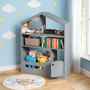 House Shaped Kids Bookshelf with Motion Sensor Light, Wooden Toy ...