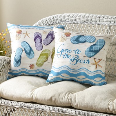 Lakeside Flip Flop Accent Pillows with Beachy Print for Couches and Beds - Set of 2