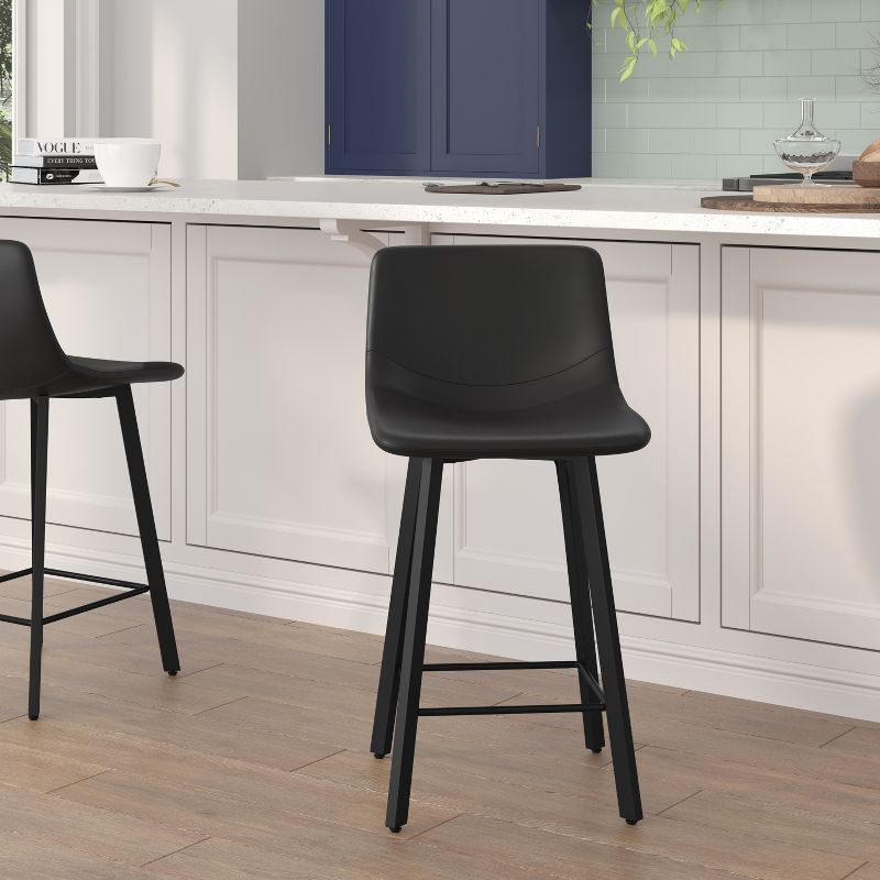 Flash Furniture Caleb Modern Armless 24 Inch Counter Height Stools Commercial Grade with Footrests and Matte Metal Frames, Set of 2, 3 of 13