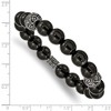 Chisel Stainless Steel Antiqued and Polished 10mm Black Agate Beaded Stretch Bracelet - 4 of 4