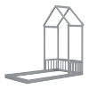 CAVINAS Twin Size Wood Montessori Bed,Modern Floor Bed with House-Shaped Roof Headboard and Semi-Fence Design,Toddler Bed for Bedroom,Gray - 4 of 4