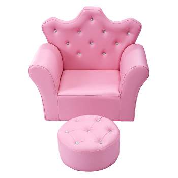 Infans Pink Kids Sofa Armrest Chair Couch Children Toddler Birthday Gift w/ Ottoman
