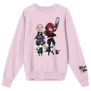 Black Butler Chibi Characters Crew Neck Long Sleeve Cradle Pink Adult Sweatshirt - 1 of 3