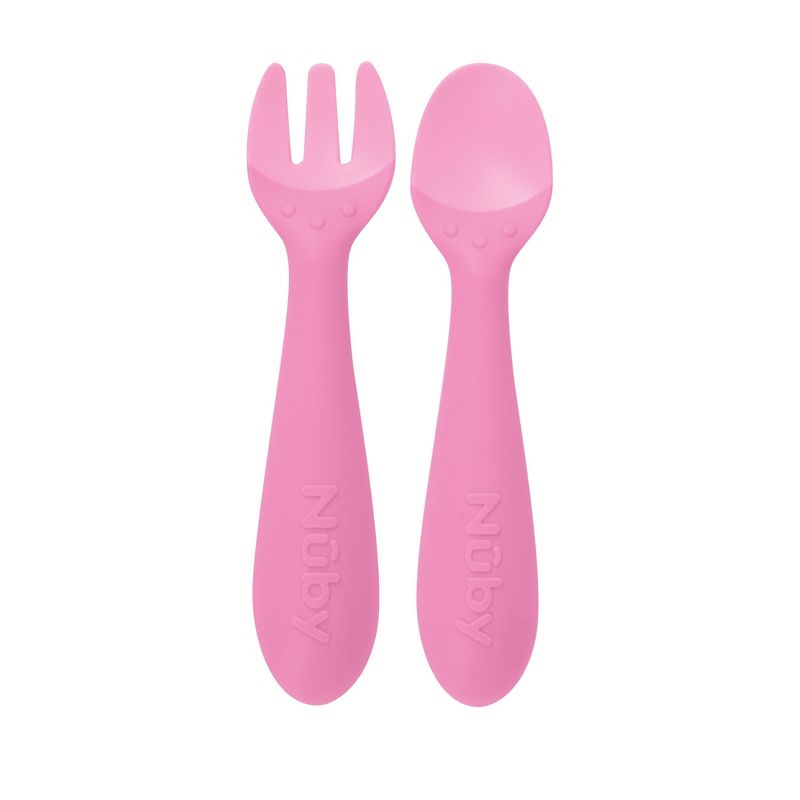 Nuby Fork and Spoon Set with Hilt - Pink, 1 of 7