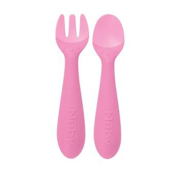 Nuby Fork and Spoon Set with Hilt - Pink