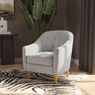 Button Tufted Accent Chair Gray - HomePop: Upholstered, Wood Legs, Light Brown Finish, Plush Seat
