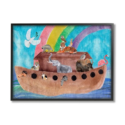 Stupell Industries Cute Animals Watercolor Noah's Ark Under Rainbow