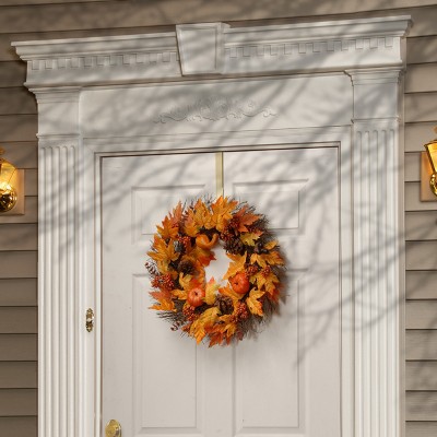 24" Maple Leaf and Pumpkins Artificial Wreath - National Tree Company