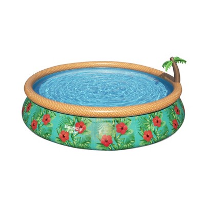 Bestway 57415E 15 Foot x 33 Inch Fast Set Paradise Palms Inflatable Above Ground Backyard Swimming Pool Set with Filter Pump and Cartridge