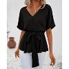 Imily Bela Women Summer V Neck Blouse Casual Short Sleeve Belted Tee Tops - 4 of 4