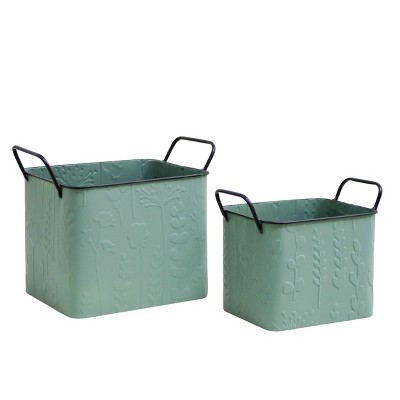 VIP Metal 12.5 in. Green Stamped Plant Storage Set of 2