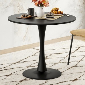 GlasFlength Coffee Tables Pedestal Leisure, Round Side Table, for Living Room Bedroom and Balcony, Minimalist Elegance，Black，31.5"*31.5"*28.74" - 1 of 4