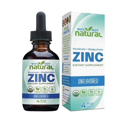 Why Not Natural Organic Liquid Zinc Drops Supplement with Chelated Picolinate and Bisglycinate, Vegan