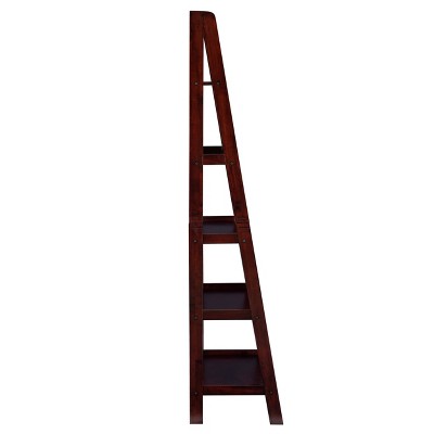 Cottage Charm Espresso Ladder Bookshelf with Graduated Shelves