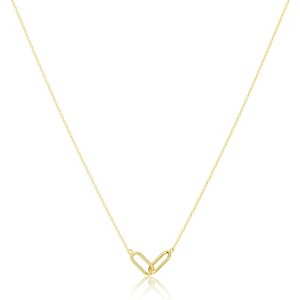 Gold Oval Pendant Necklace for Women, 14K Gold Plated Paperclip Choker with Diamond Accents - 1 of 4