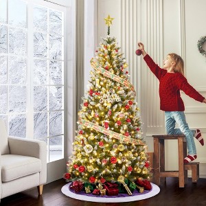 9FT Pre-Lit Artificial Christmas Tree with Warm White LEDs, Mixed Pinecone Decor, Sturdy Metal Base - Green Premium Holiday Tree - 1 of 4