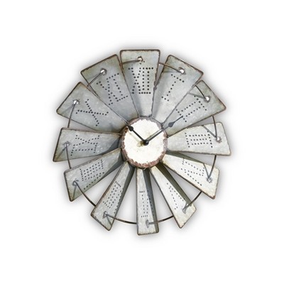 Lakeside Metal Windmill Wall Clock with Distressed Finish and Roman Numerals