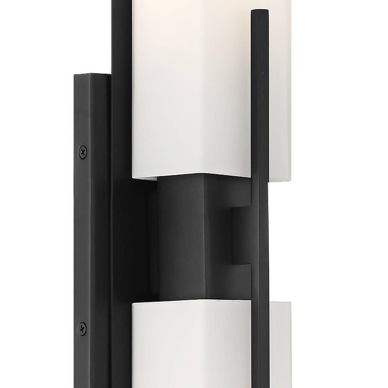 Possini Euro Design Midtown Mid Century Modern Wall Light Black Hardwire 23 1/2" 2-Light Fixture White Glass for Bedroom Bathroom Vanity Reading House, 3 of 10