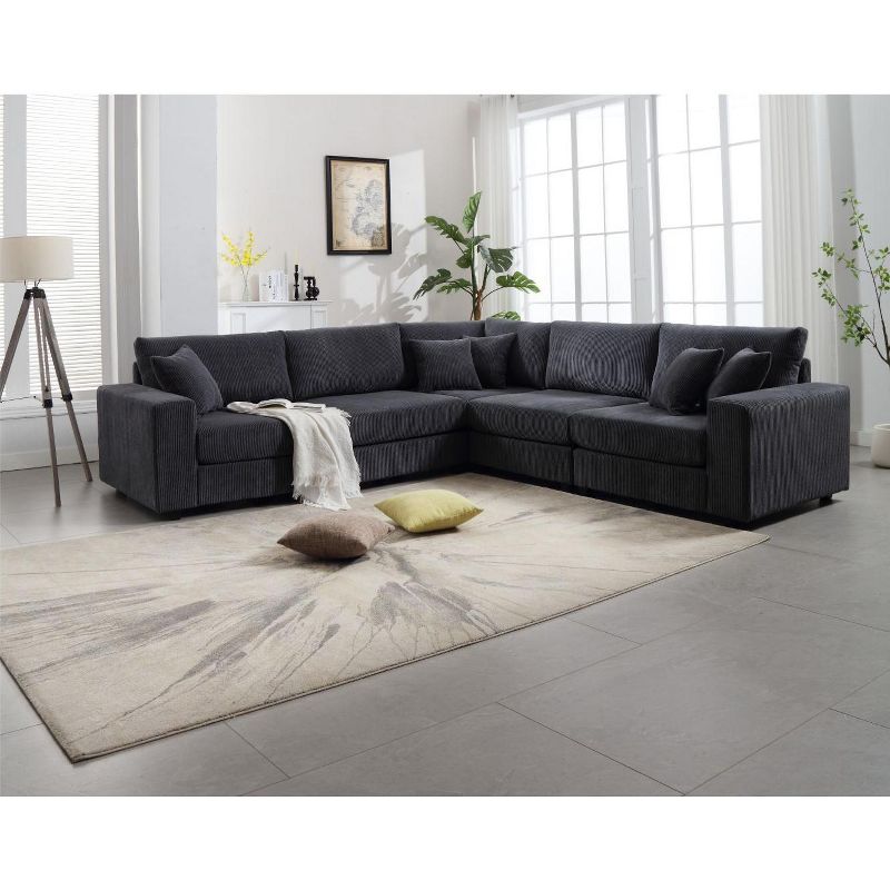 117.2" Modular Sectional Sofa Set, Corduroy Upholstered Deep Seat Comfy Sofa Couch-ModernLuxe, 1 of 12