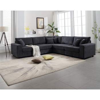 117.2" Modular Sectional Sofa Set, Corduroy Upholstered Deep Seat Comfy Sofa Couch-ModernLuxe