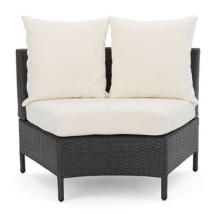 GDFStudio Harper Outdoor Wicker Curved Loveseat Sectional with Cushions - 1 of 4