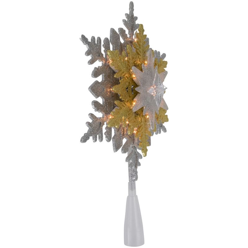 Northlight 13.75" Lighted Gold and Silver Snowflake Christmas Tree Topper, Clear Lights, 5 of 7