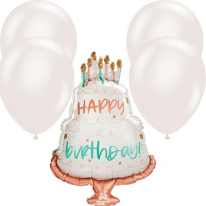 LoonBalloon Shape Birthday Happy Cake Day Shaped balloon with 4 latex balloons - 1 of 3