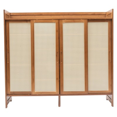 YIYIBYUS Rattan Shoe Cabinet with Doors Freestanding Shoe Bench For Entryway - 5 Layers