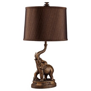 26.5" Novelty Metal Table Lamp with Elephant Base - Ore International: Bronze Linen Shade - 1 of 3