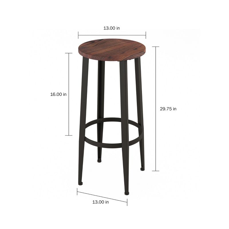 Hasting Home Set of 2 Wood Counter-Height Bar Stools with Black Metal Base, 2 of 9