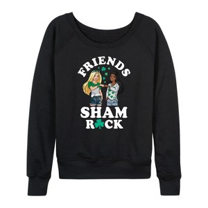 Women's - Barbie - Friends Sham Rock Lightweight French Terry Wide Neck Long Sleeve Shirt - 1 of 4