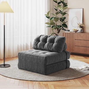 Corduroy Sofa Bed with Lumbar Pillow - Single Size Foldable Sleeper Chair for Small Spaces, Space Saving Convertible Futon & Guest Bed - 1 of 4