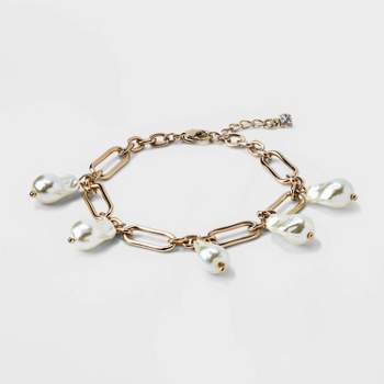 Chain Pearl Drop Chain Bracelet - A New Day™ Gold