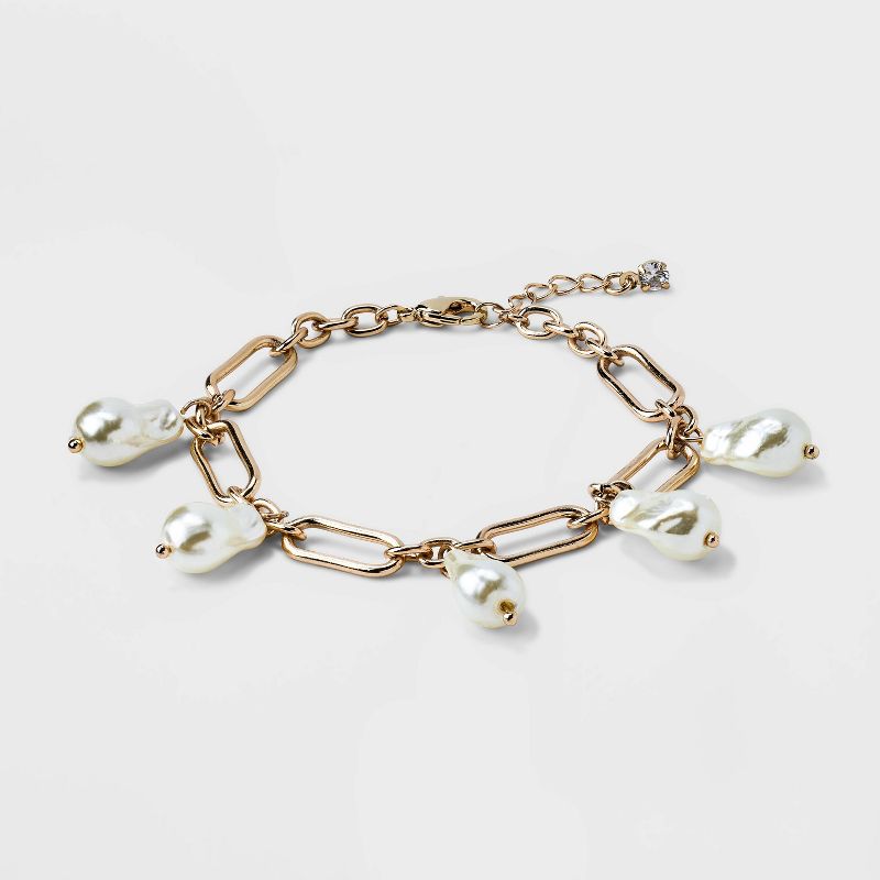 Chain Pearl Drop Chain Bracelet - A New Day&#8482; Gold, 1 of 6
