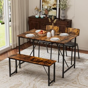 Gulches 4-Piece Dining Table Set with Imitation Marble Top 1 Table, 2 Faux Leather Chairs and 1 Bench for Home/Kitchen/Living Room - 1 of 4