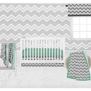 Bacati - Ikat Dots Stripes Mint Grey Muslin Neutral 10 pc Crib Set with wall hangings & Mobile - 1 of 4