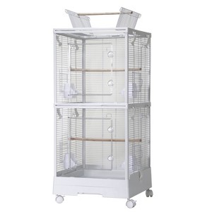 40-Inch Small Bird Double Cage, Suitable for Parrots, Canaries, Long-Tailed Small Parrots, and Cockatiels, with Removable Perch, Snow White - 1 of 3