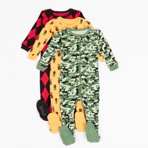 Leveret Boys Cotton Baby Footed Pajamas – 3 Pack – Bold Mix Sleepers - 1 of 4