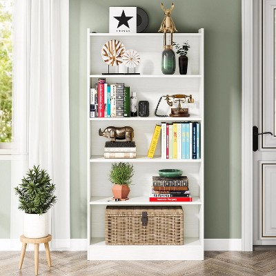 White 72" Tall 6-Tier Wood Bookcase