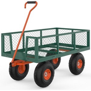 Steel Garden Cart with 10" Wheels, Heavy Duty Utility Wagon Cart with Removable Sides & 180° Rotating Handle for Garden, Lawn, Farm - 1 of 4