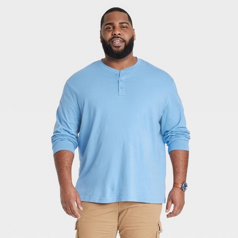 GAP Men's Soft Cotton Raglan Short Sleeve Henley Shirt (Medieval Blue, XL)  